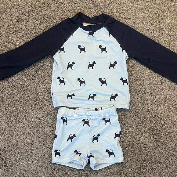Janie And Jack Boys 12-18M Dog Print 2-Piece Rash Guard Pants Swim Set Blue - Picture 1 of 4